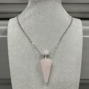 Rose Quartz Perfume Bottle Necklace Natural Gemstone Crystal Pendant Stainless